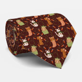 Red Christmas Cat Dog Pattern Krawatte (Gerollt)