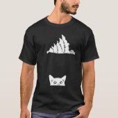 Red Christmas Cat Tipping Weihnachtsbaum über Meow T-Shirt (Vorderseite)