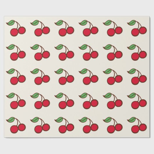 Red Christmas Cherries Wrapping Paper Geschenkpapier (Flach)
