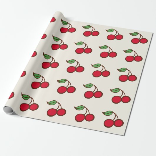 Red Christmas Cherries Wrapping Paper Geschenkpapier (Ungerollt)