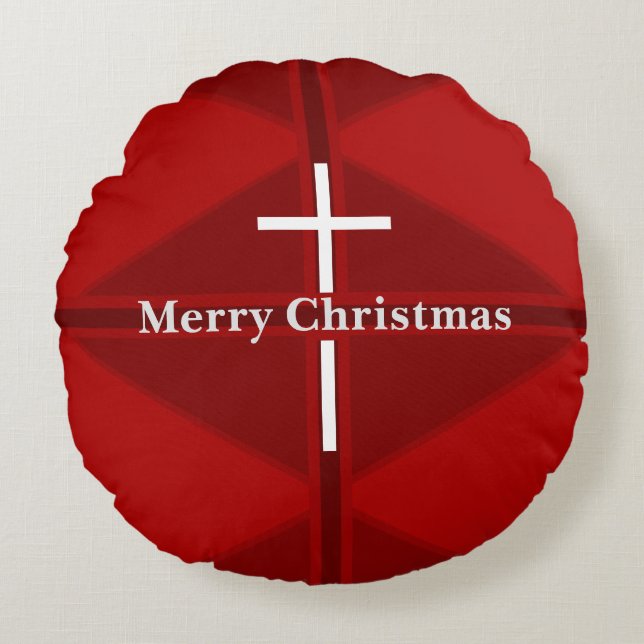 Red Christmas Christlich Cross Round Kissen (Vorderseite)