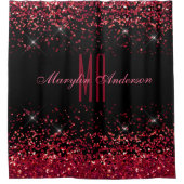 RED CHRISTMAS CHUNKY GLITZER CUSTOM MONOGRAM DUSCHVORHANG (Vorderseite)
