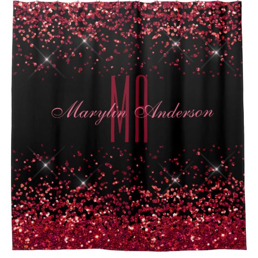 RED CHRISTMAS CHUNKY GLITZER CUSTOM MONOGRAM DUSCHVORHANG (Vorderseite)