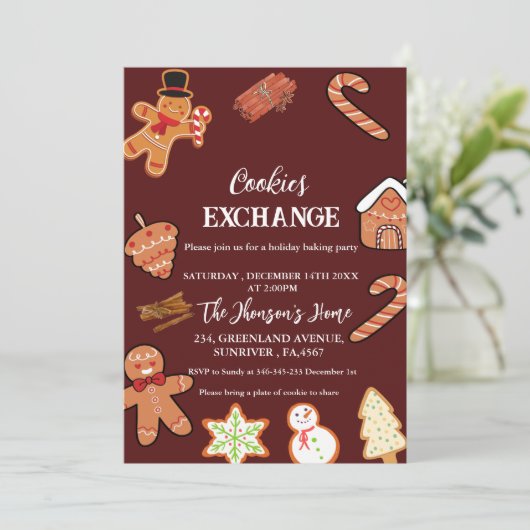 Red Christmas Cookies Exchange Party Einladung (Stehend Vorderseite)
