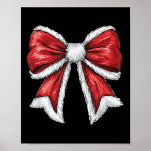 Red Christmas Coquette Bow Santa Poster