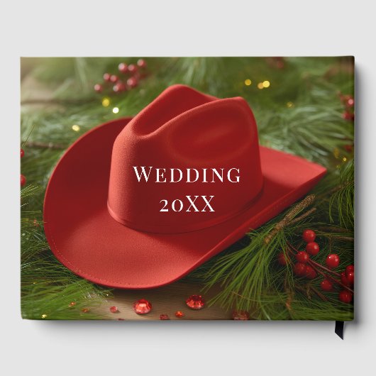 Red Christmas Cowboy Hat Wedding Gästebuch (Rückseite)