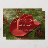 Red Christmas Cowboy Hat Wedding Save The Date (Vorne/Hinten)