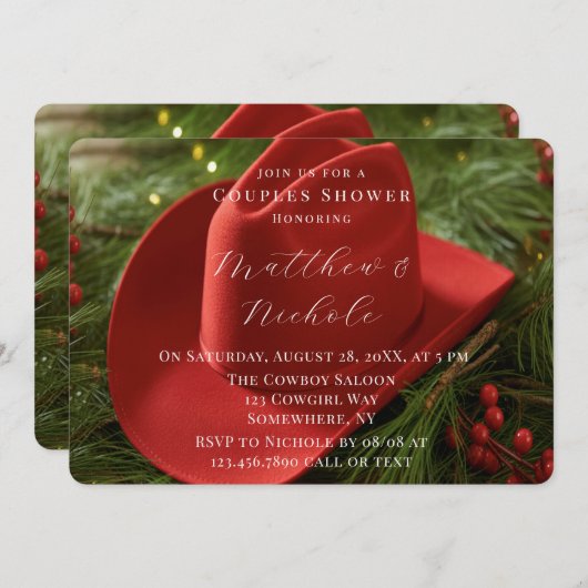 Red Christmas Cowboy Hat Wedding Shower Einladung (Vorne/Hinten)