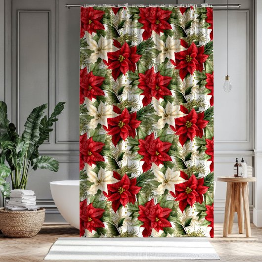Red Christmas Curtain Floral Touch for the Home Duschvorhang