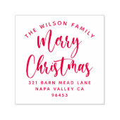 Red Christmas Curved Familienname & Rücksendeadres Permastempel (Design)