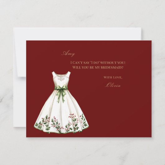 Red Christmas Decor Bridesmaid Vorschlag Card Save The Date (Rückseite)