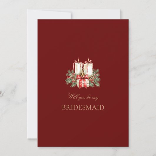 Red Christmas Decor Bridesmaid Vorschlag Card Save The Date (Vorderseite)