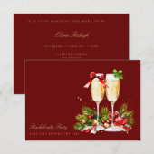 Red Christmas Decor Junggeselinnen-Abschied Card Einladung (Vorne/Hinten)