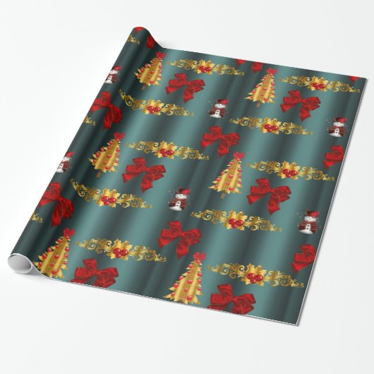 Red Christmas Decorative Aquamarin Geschenkpapier (Ungerollt)