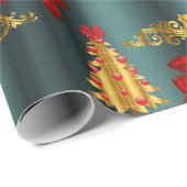 Red Christmas Decorative Aquamarin Geschenkpapier (Rolleneckpunkt)