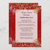 Red Christmas Dinner Menü Gold Snowflakes Menükarte (Vorne/Hinten)