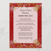 Red Christmas Dinner Menü Gold Snowflakes Menükarte (Vorderseite)