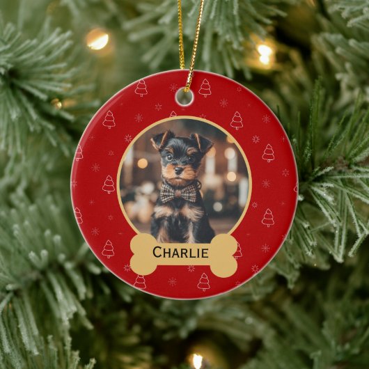 Red Christmas Dog Name Holiday Keepsake Keramik Ornament (Baum)