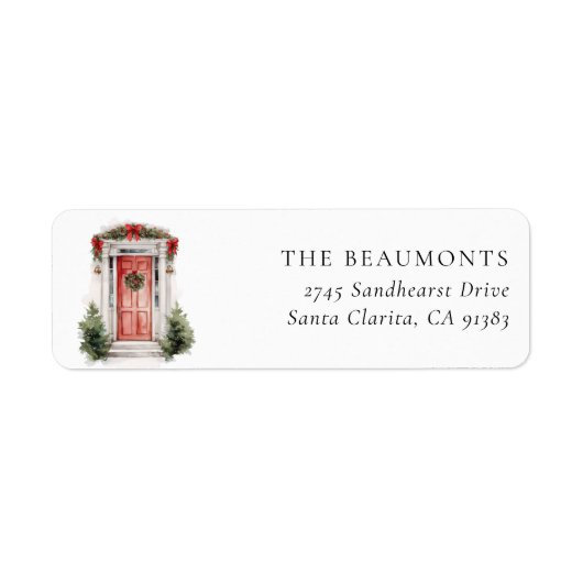 Red Christmas Door Return Address Label (Vorne)