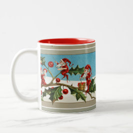 RED CHRISTMAS ELVES, HOLLYBERRIES ZWEIFARBIGE TASSE