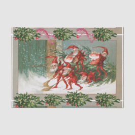 RED CHRISTMAS ELVES SWEEPING IN SCHNEE-Mistletos Seidenpapier