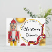 Red Christmas Eve Dinner White gold Nutcracker Einladung (Stehend Vorderseite)