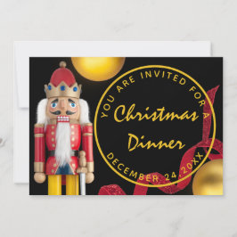 Red Christmas Eve Dinner White gold Nutcracker Einladung