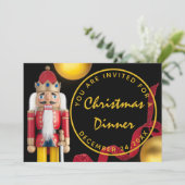 Red Christmas Eve Dinner White gold Nutcracker Einladung (Stehend Vorderseite)