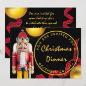 Red Christmas Eve Dinner White gold Nutcracker Einladung (Vorne/Hinten)
