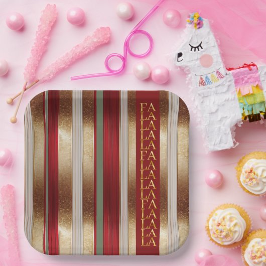 Red Christmas Fa La La Pattern#27 ID1009 Pappteller (Party)