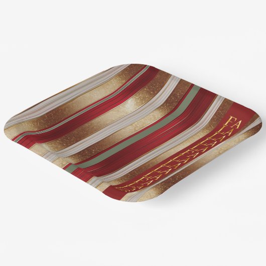 Red Christmas Fa La La Pattern#27 ID1009 Pappteller (Gewinkelt)