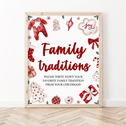 Red Christmas Family Traditionen Baby Dusche Schil Poster