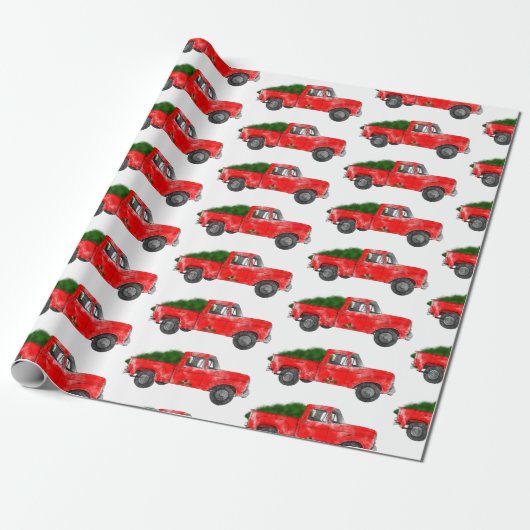 Red Christmas Farm Truck Geschenkpapier (Ungerollt)
