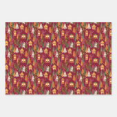 Red Christmas Festive Village Birds and Snowflakes Geschenkpapier Set (Vorderseite)