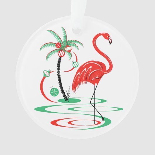 Red Christmas Flamingo Acryl rund Ornament (Vorderseite)