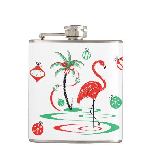 Red Christmas Flamingo Baubles Flasche klein Flachmann (Vorderseite)