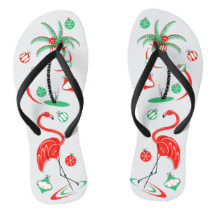 Red Christmas Flamingo Baubles Flip Flops Badesandalen