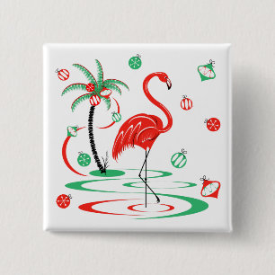 Red Christmas Flamingo Baubles Knopfplatz Button
