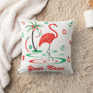 Red Christmas Flamingo Baubles Name Square Kissen