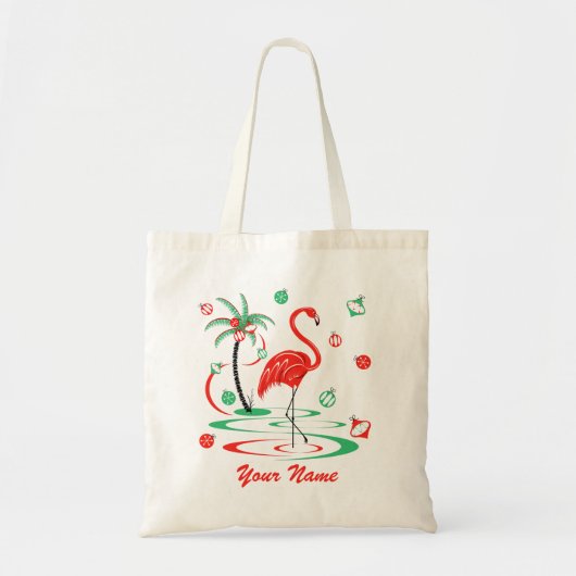 Red Christmas Flamingo Baubles Name Tasche (Vorne)