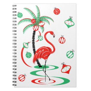 Red Christmas Flamingo Baubles Notebook Notizblock