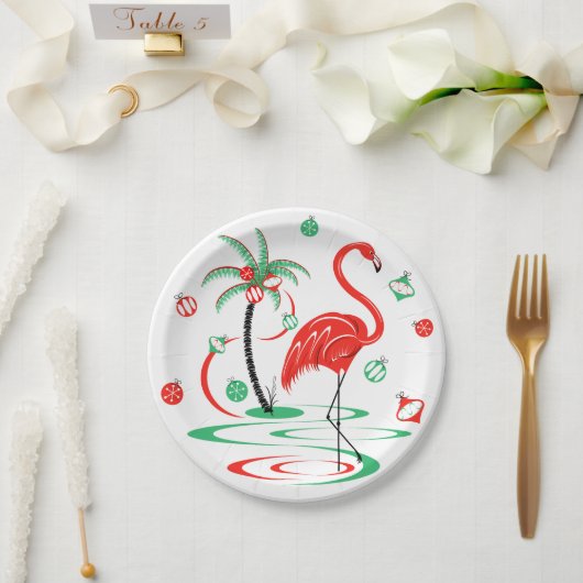 Red Christmas Flamingo Baubles Papierteller (Hochzeit)