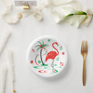 Red Christmas Flamingo Baubles Pappteller