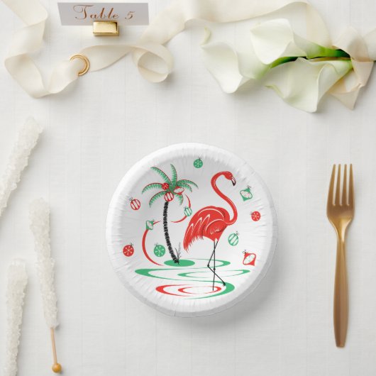 Red Christmas Flamingo Baubles Pappteller (Hochzeit)