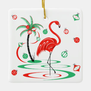 Red Christmas Flamingo Baubles Platz Keramikornament