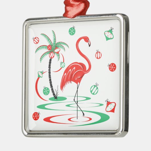 Red Christmas Flamingo Baubles Platz Ornament Aus Metall (Links)