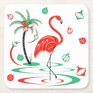 Red Christmas Flamingo Baubles Platz Rechteckiger Pappuntersetzer