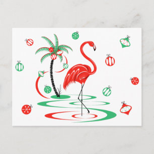 Red Christmas Flamingo Baubles Postkarte
