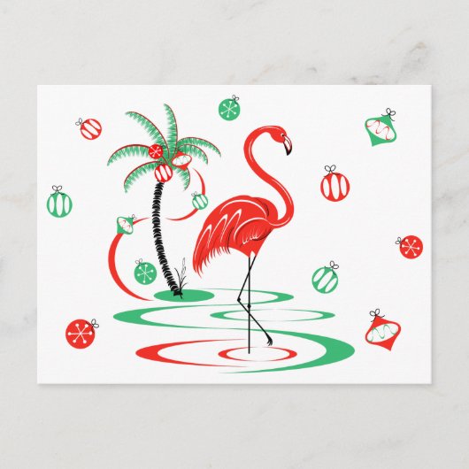 Red Christmas Flamingo Baubles Postkarte (Vorderseite)