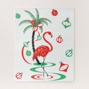 Red Christmas Flamingo Baubles Puzzle